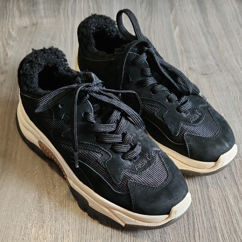 Ash Addict chunky black fur lined sneakers, size 39